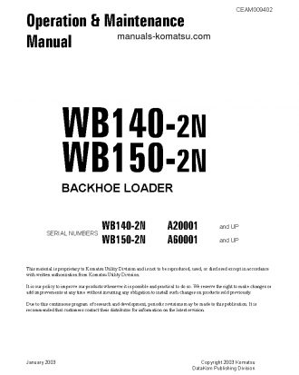 WB150-2(USA)-N S/N A60001-A60028 Operation manual (English)