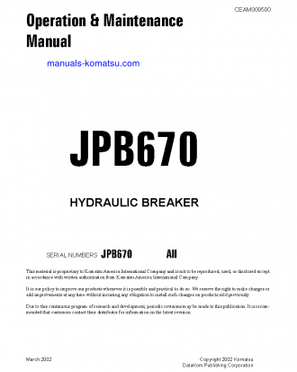 JPB670(USA) S/N ALL Operation manual (English)