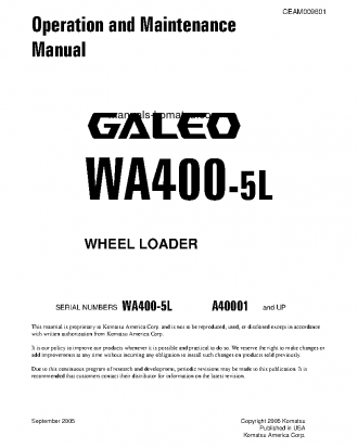 WA400-5(USA)-L S/N A40001-UP Operation manual (English)