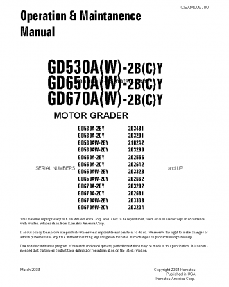 GD670A-2(USA)-BY S/N 203282-UP Operation manual (English)
