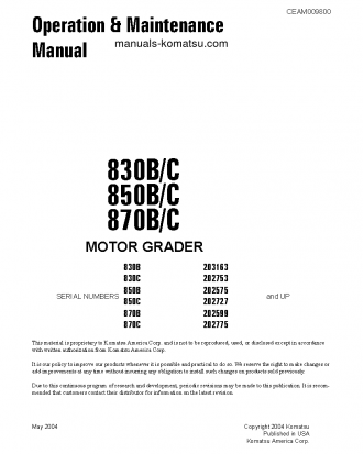 870B S/N U202599-UP Operation manual (English)