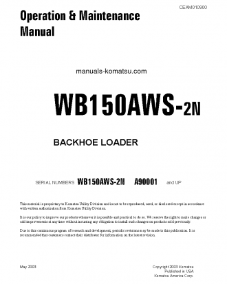 WB150AWS-2(USA)-N S/N A90001 Operation manual (English)