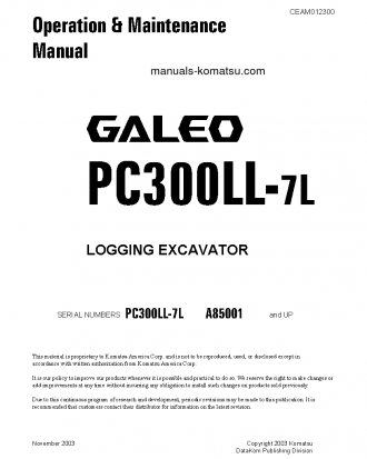 PC300LL-7(USA)-L S/N A85001-UP Operation manual (English)