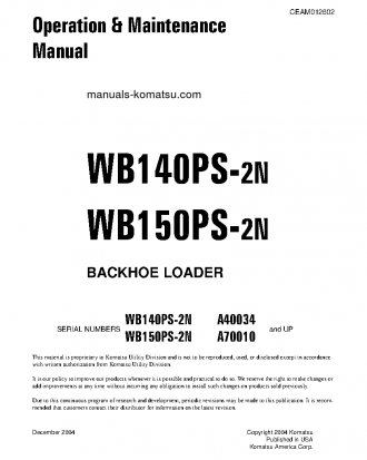WB140PS-2(USA)-N S/N A40034-UP Operation manual (English)
