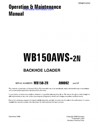WB150AWS-2(USA)-N S/N A90002-UP Operation manual (English)