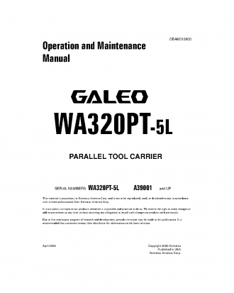 WA320PT-5(USA)-L S/N A39001-UP Operation manual (English)
