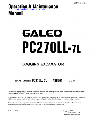 PC270LL-7(USA)-L S/N A86001-UP Operation manual (English)