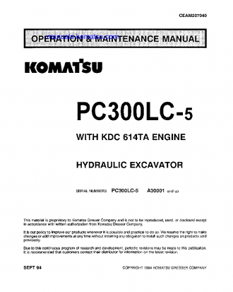 PC300LC-5(USA)-LC S/N A30001-UP Operation manual (English)