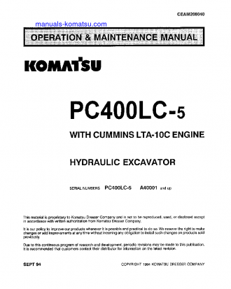 PC400LC-5(USA)-LC S/N A40001-UP Operation manual (English)