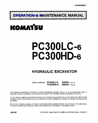 PC300HD-6(USA)-LC S/N A80001-A83000 Operation manual (English)