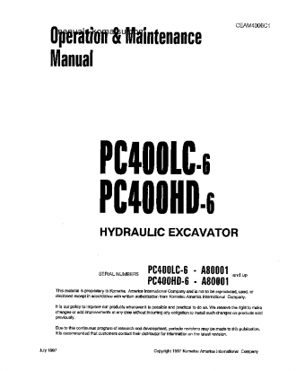 PC400HD-6(USA)-LC S/N A80001-A83000 Operation manual (English)
