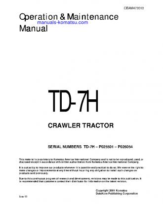TD-7H S/N P025501-P026054 Operation manual (English)