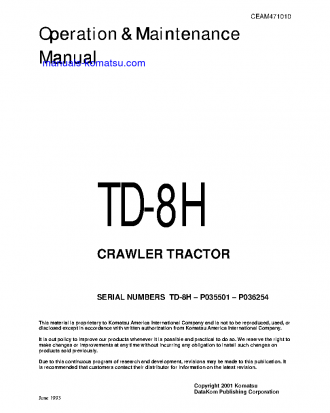 TD-8H S/N P035501-P036254 Operation manual (English)