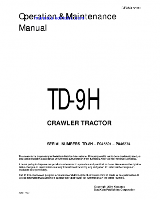 TD-9H S/N P045501-P046274 Operation manual (English)