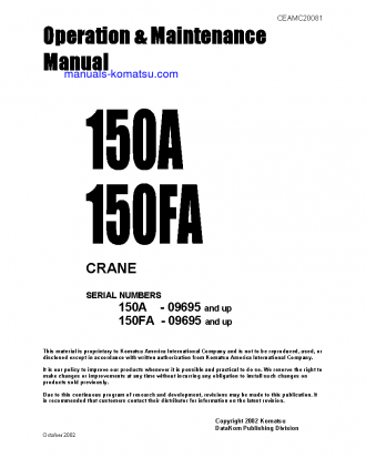 150A S/N U009695-UP Operation manual (English)