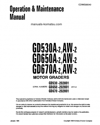 GD670AW-2(USA)-B S/N 202002-UP Operation manual (English)
