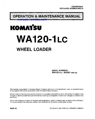 WA120-1(USA)-LC S/N A20001-UP Operation manual (English)