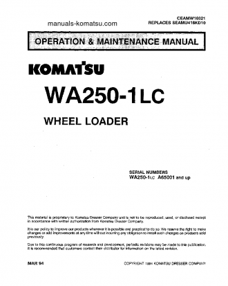 WA250-1(USA)-LC S/N A65001-UP Operation manual (English)