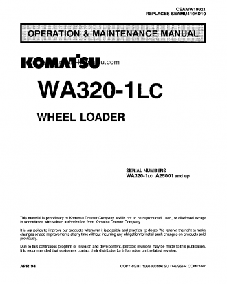 WA320-1(USA)-LC S/N A25001-UP Operation manual (English)