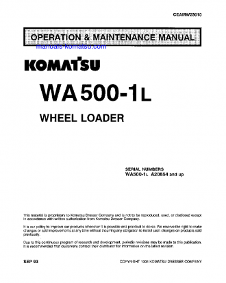 WA500-1(USA)-L S/N A20854-UP Operation manual (English)