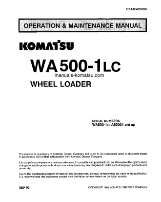 WA500-1(JPN)-LC S/N A60001-UP Operation manual (English)