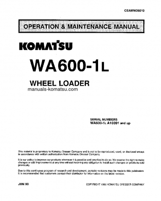 WA600-1(USA)-L S/N A10391-UP Operation manual (English)