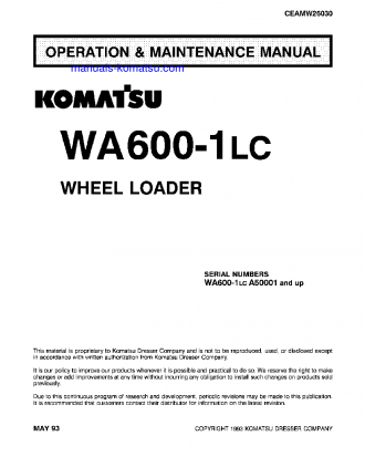 WA600-1(USA)-LC S/N A50001-UP Operation manual (English)