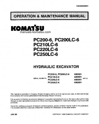 PC200-6(USA)-L S/N A80001-UP Operation manual (English)