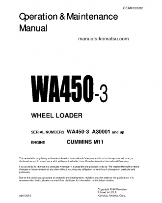 WA450-3(USA)-LE S/N A30001-UP Operation manual (English)