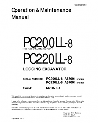 PC200LL-8(USA) S/N A87001-UP Operation manual (English)
