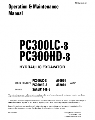 PC300HD-8(USA) S/N A87001-UP Operation manual (English)