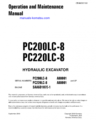 PC200LC-8(USA) S/N A88001-UP Operation manual (English)