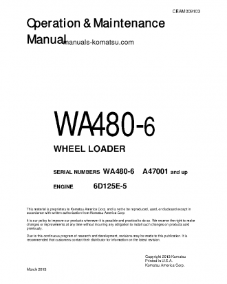 WA480-6(USA) S/N A47001-UP Operation manual (English)