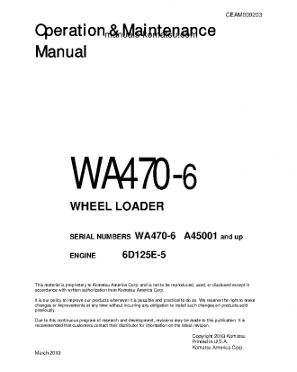 WA470-6(USA) S/N A45001-UP Operation manual (English)