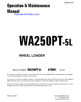 WA250PT-5(USA)-L S/N A79001-UP Operation manual (English)