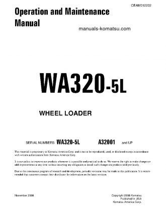 WA320-5(USA)-L S/N A32001-UP Operation manual (English)
