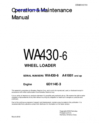 WA430-6(USA) S/N A41001-UP Operation manual (English)
