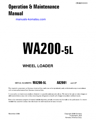WA200-5(USA)-L S/N A82001-UP Operation manual (English)