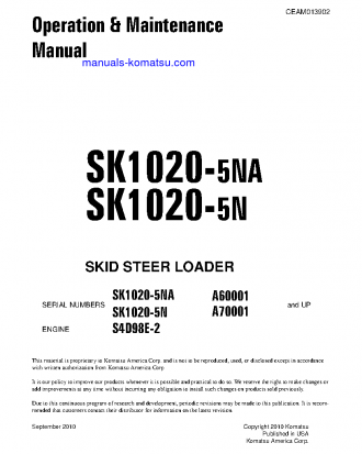 SK1020-5(USA)-N S/N A70001-UP Operation manual (English)
