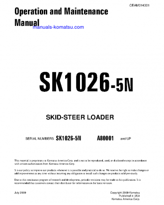 SK1026-5(USA)-N S/N A80001-UP Operation manual (English)