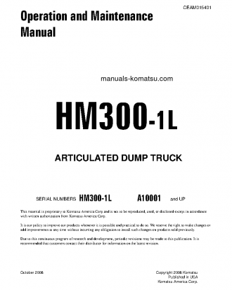 HM300-1(USA)-L S/N A10001-UP Operation manual (English)