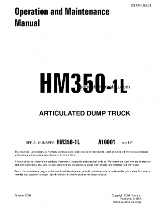 HM350-1(USA)-L S/N A10001-UP Operation manual (English)