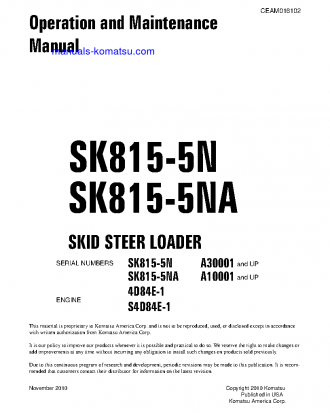 SK815-5(USA)-N S/N A30001-UP Operation manual (English)
