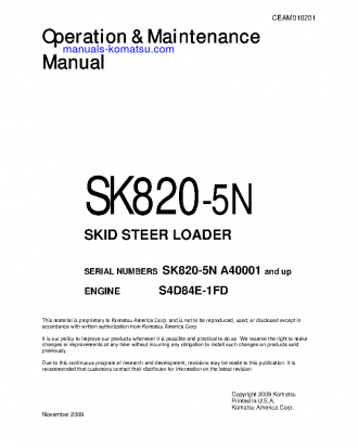 SK820-5(USA)-N S/N A40001-UP Operation manual (English)