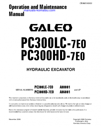 PC300HD-7(USA)-TIER 3 S/N A86001-UP Operation manual (English)