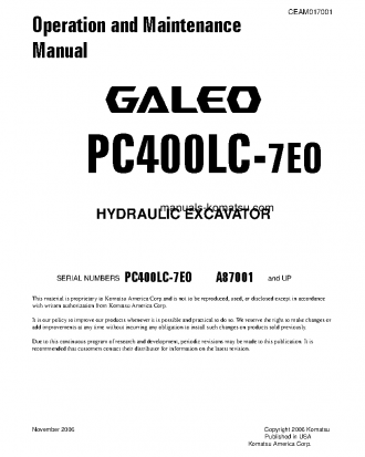 PC400LC-7(USA)-TIER 3 S/N A87001-UP Operation manual (English)
