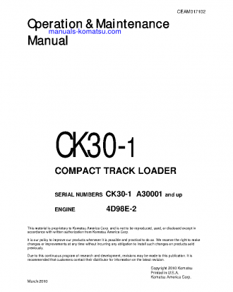 CK30-1(USA) S/N A30001-UP Operation manual (English)