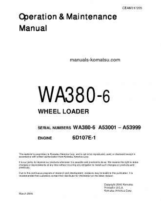 WA380-6(USA) S/N A53001-A53999 Operation manual (English)