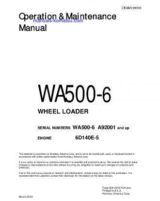 WA500-6(USA) S/N A92001-UP Operation manual (English)