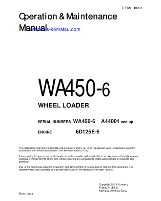 WA450-6(USA) S/N A44001-UP Operation manual (English)
